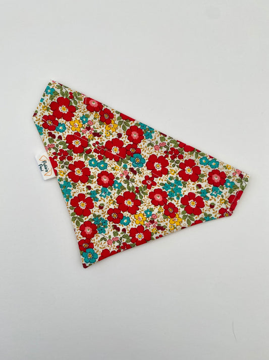 Red Flowers Dog Bandana Dog Bandanas - PicklesPaw